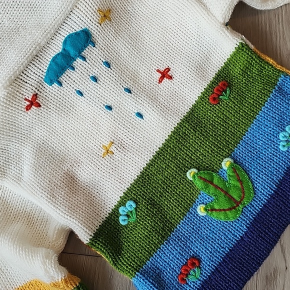 Peruvian Hand Knit Applique Embroidered Animal Wool Blend Sweater 12-24 Months - Picture 7 of 7